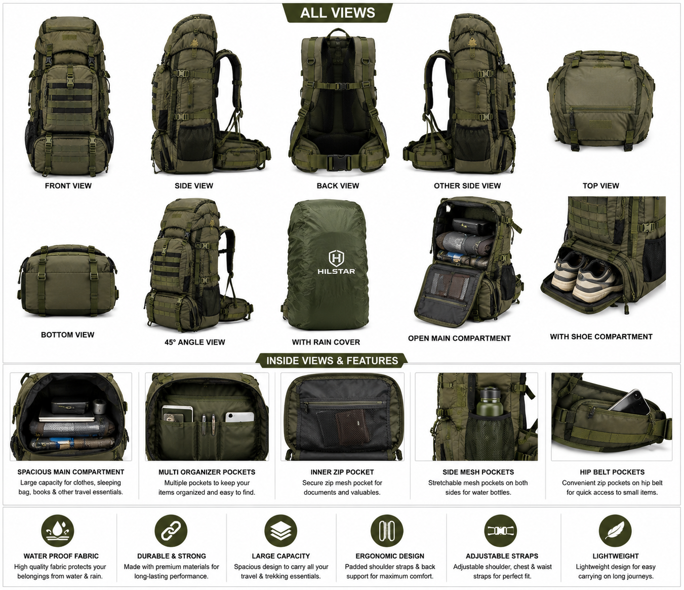 75+10L Waterproof Military Tactical – Trekking Backpack Manufacturer - Image 2