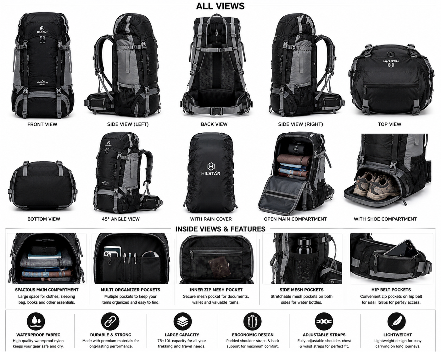 75+10L Waterproof Hiking Rucksack – Trekking Backpack Manufacturer - Image 2