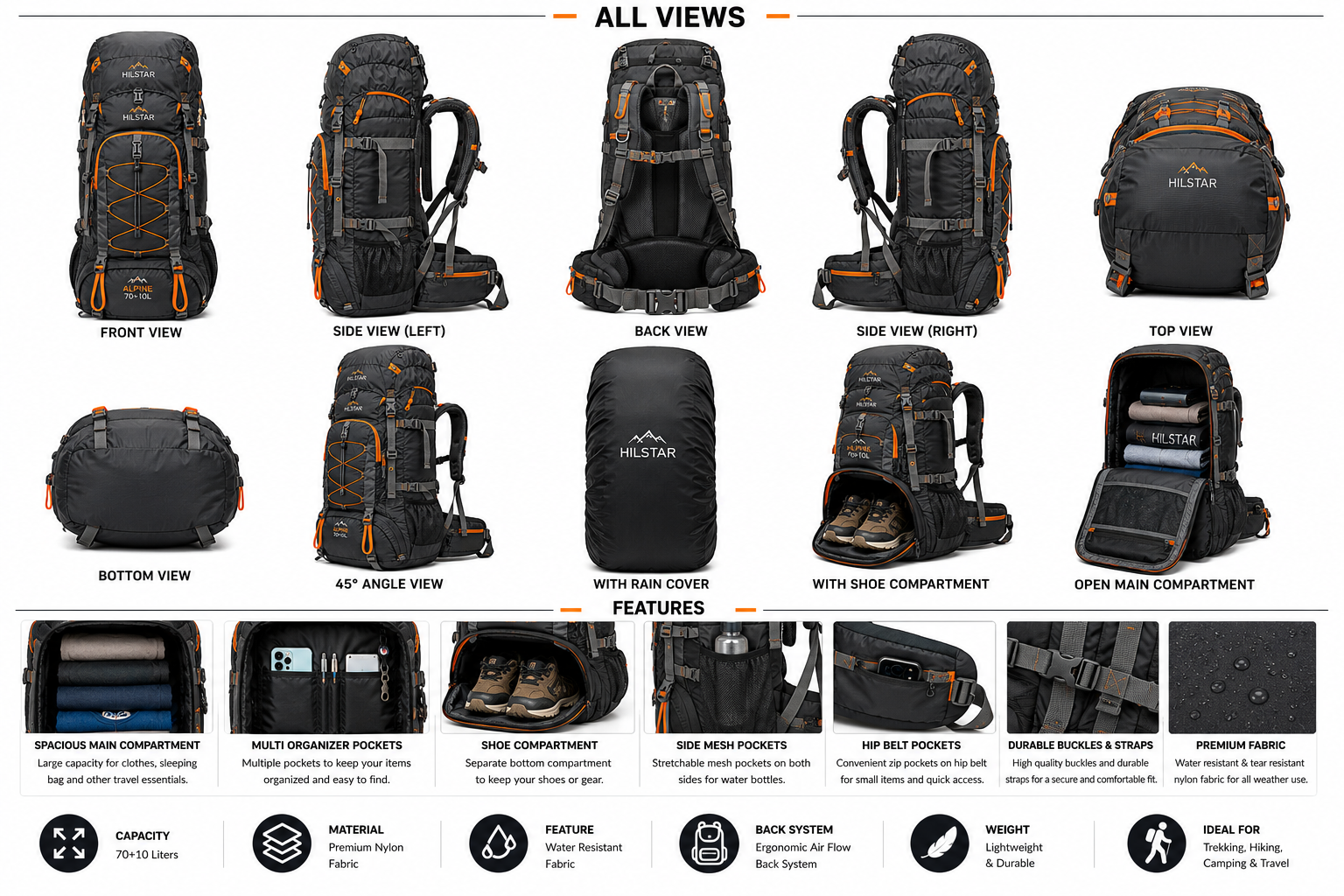 70+10L Alpine Expedition Trekking Backpack – Waterproof Hiking Bag Manufacturer - Image 2