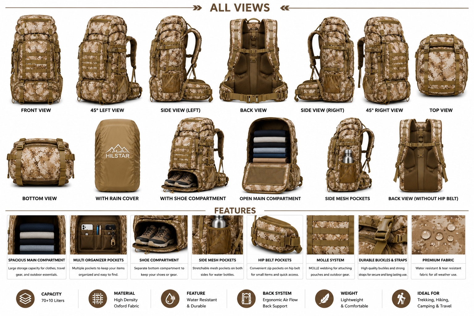 Ranger Tactical Travel Backpack – Desert Camo Trekking Bag Manufacturer - Image 2