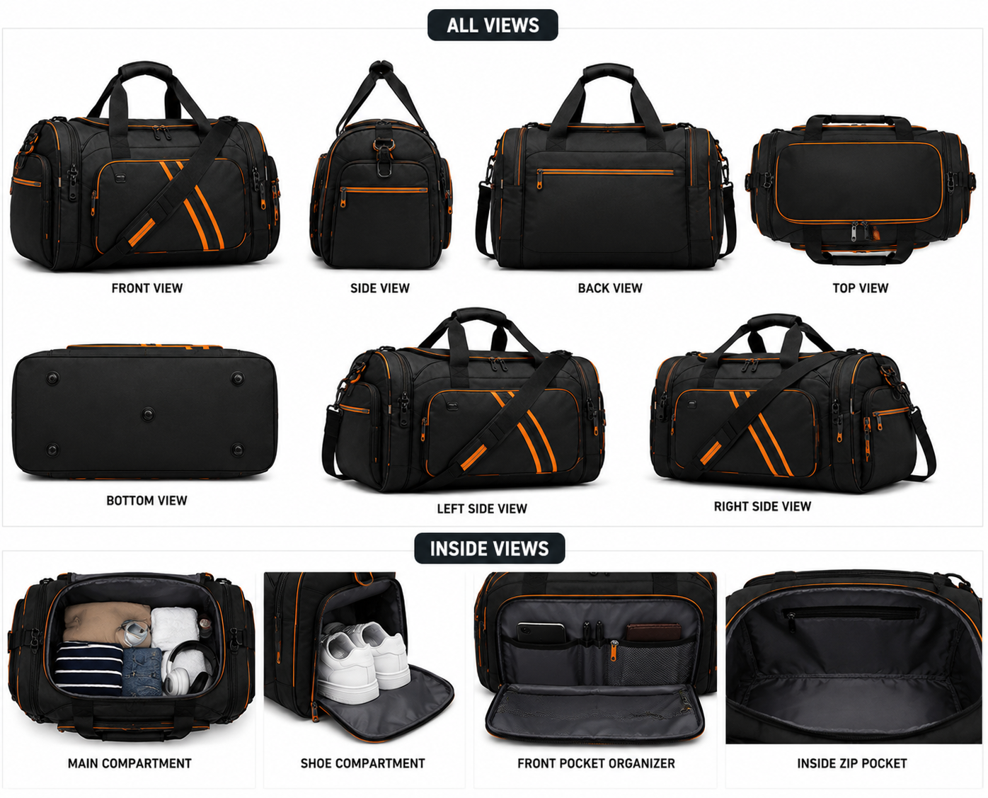 Waterproof Nylon Travel Duffel Bag with Shoe Compartment - Image 2