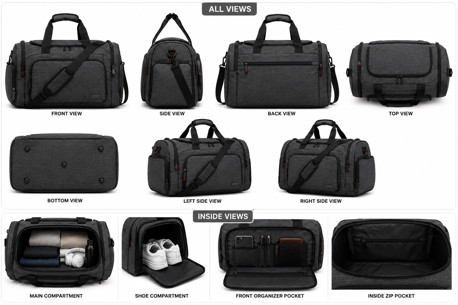 Waterproof Nylon Travel Duffel Bag with Large Storage Compartment – Grey - Image 2