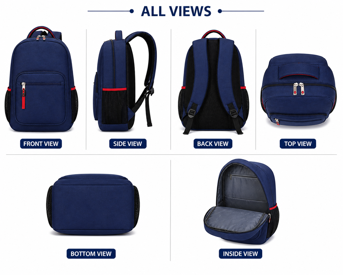 Waterproof Nylon School Backpack – Blue - Image 2