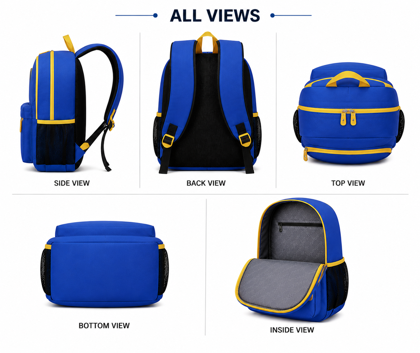 Waterproof Nylon School Backpack – Royal Blue - Image 2