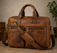 Vintage Leather Messenger Briefcase
