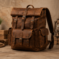 Vintage Buckle Leather Backpack