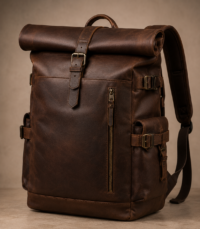 Roll-Top Leather Travel Backpack
